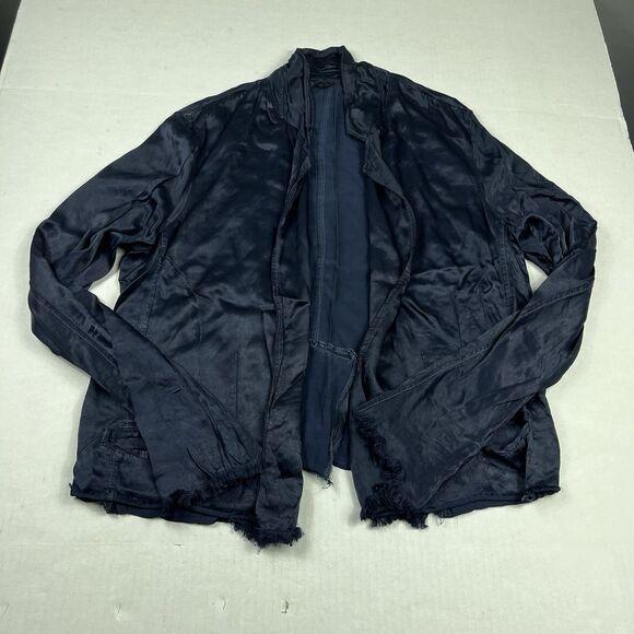 Unbranded Navy Silk Blend Open Blazer Raw Hem Edgy Minimalist Jacket Size 4 - Picture 1 of 12